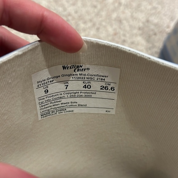 Western Chief Grunge Gingham Mid Rain boots Cornflower Blue White Checkered Sz 9 - Picture 6 of 7